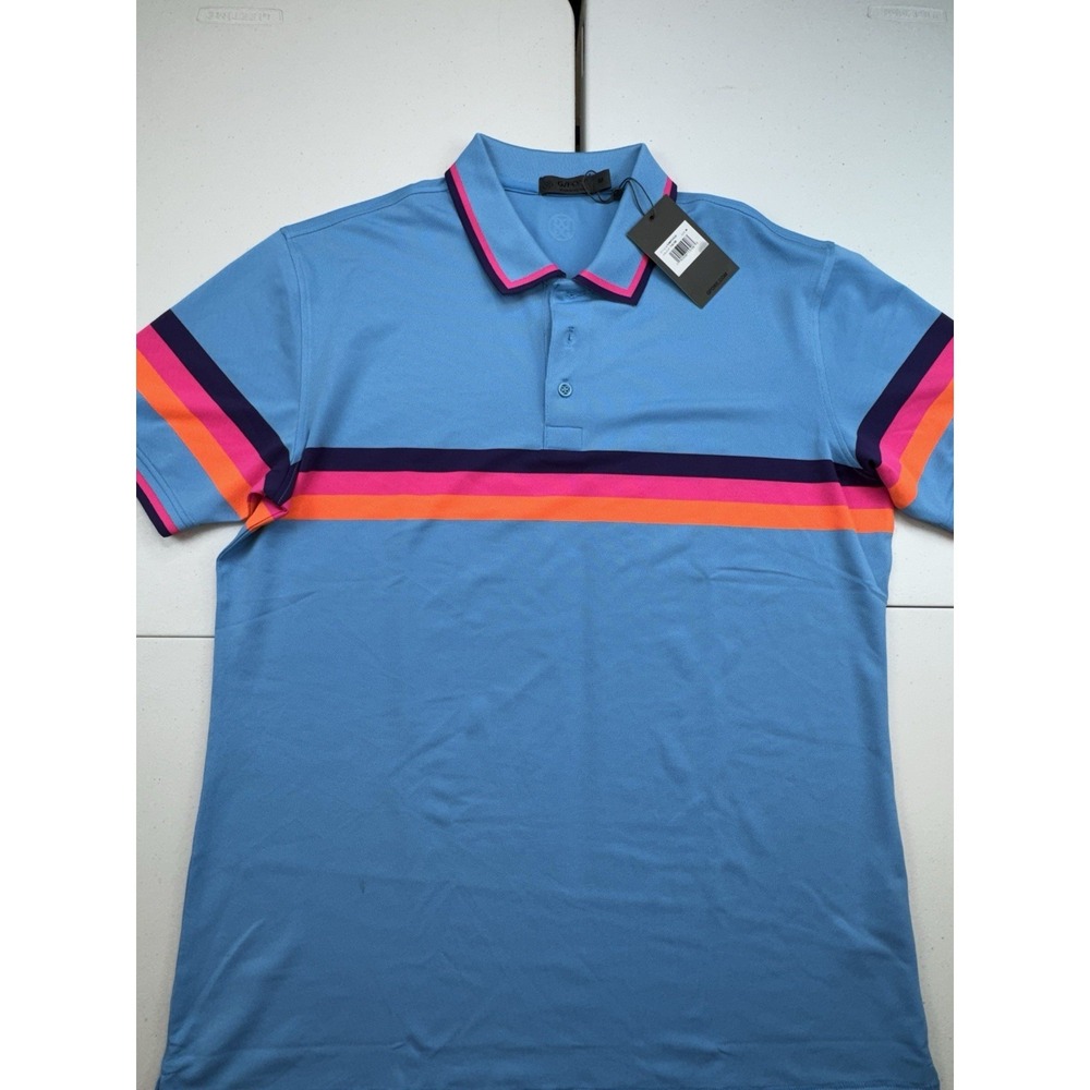 GFore Tech Jersey Polo Shirt Tulum Men's M Golf Stretch Blue Pink